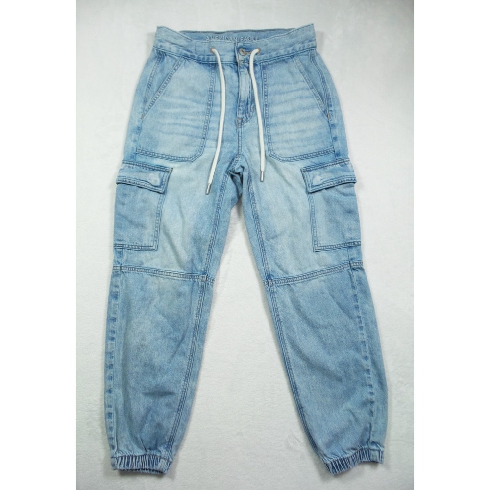 American Eagle Jeans Womens Size 0 Short Blue Denim High Rise Cargo Jogger